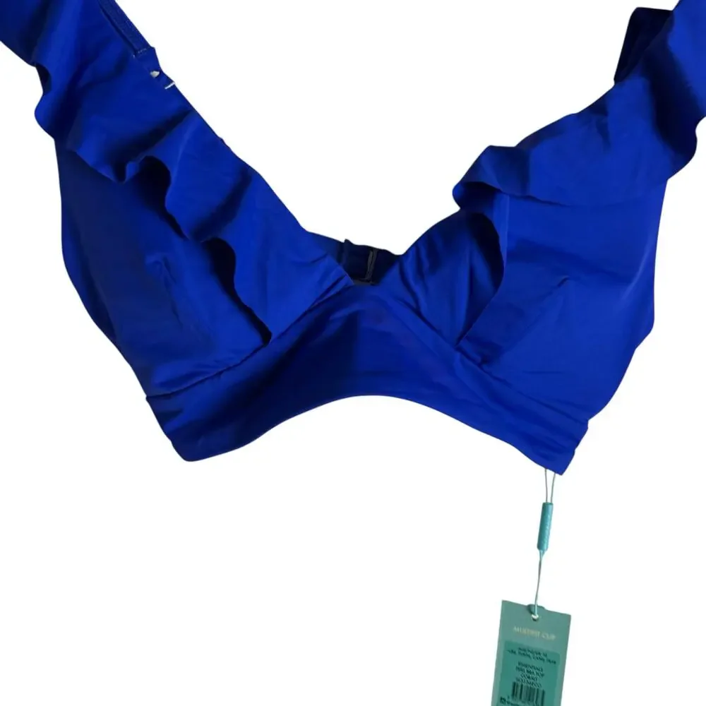 Sea Level Essentials Cobalt Blue Ruffled Hipster Two Piece Bikini Swimsuit Set 8 - Picture 8 of 13
